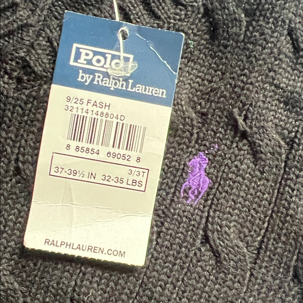 Polo Ralph Lauren Men's V-Neck Sweater in Black with Purple Logo - Picture 4 of 5